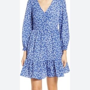 Eliza J Blue White Cherry Faix Wrap Mini Dress Size 6 (5292)